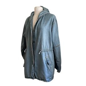 Vintage Lacoste Hooded Denim Jacket Size L light blue wash Jean oversized izod